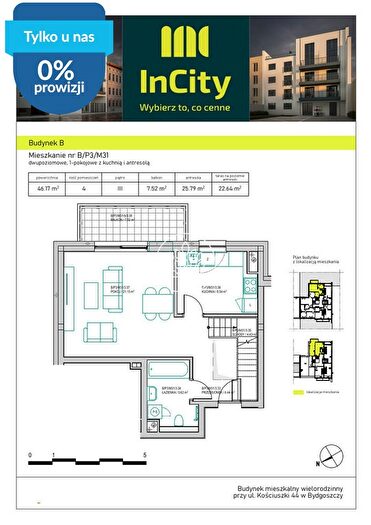 Mieszkanie 2-pokojowe na sprzedaż, Bydgoszcz – Tadeusza Kościuszki