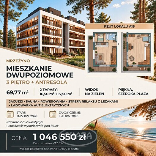 Mieszkanie 3-pokojowe na sprzedaż, Mrzeżyno