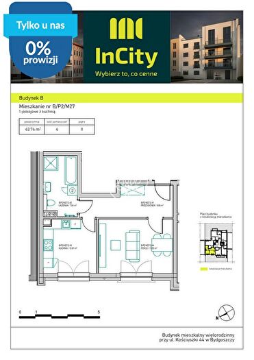 Mieszkanie 2-pokojowe na sprzedaż, Bydgoszcz – Tadeusza Kościuszki