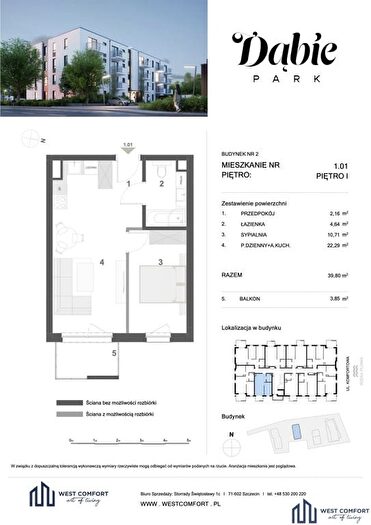 Mieszkanie 2-pokojowe na sprzedaż, Szczecin – Komfortowa