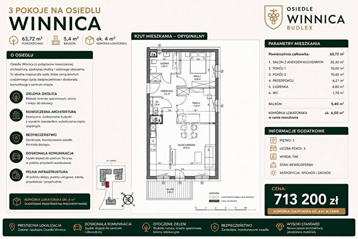 Mieszkanie 3-pokojowe na sprzedaż, Toruń – Lubicka
