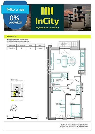 Mieszkanie 3-pokojowe na sprzedaż, Bydgoszcz – Tadeusza Kościuszki
