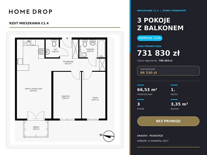 Mieszkanie 3-pokojowe na sprzedaż, Kraków – Tadeusza Śliwiaka