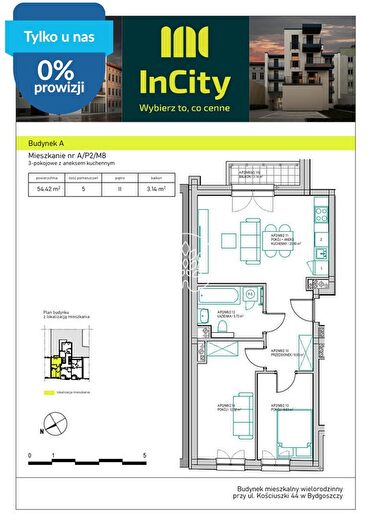 Mieszkanie 3-pokojowe na sprzedaż, Bydgoszcz – Tadeusza Kościuszki