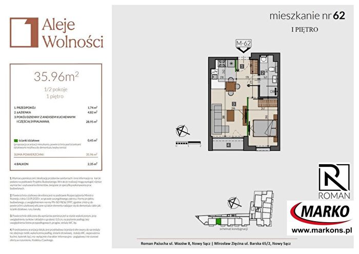 Mieszkanie 1-pokojowe na sprzedaż, Nowy Sącz – Aleja Wolności