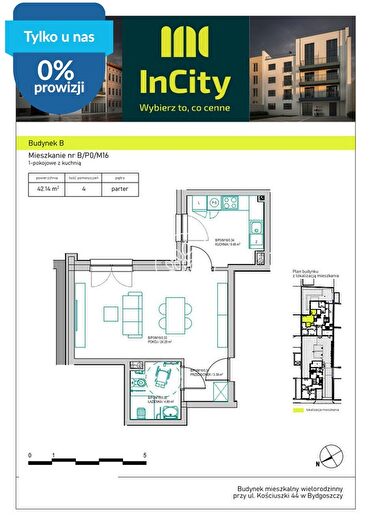 Mieszkanie 2-pokojowe na sprzedaż, Bydgoszcz – Tadeusza Kościuszki
