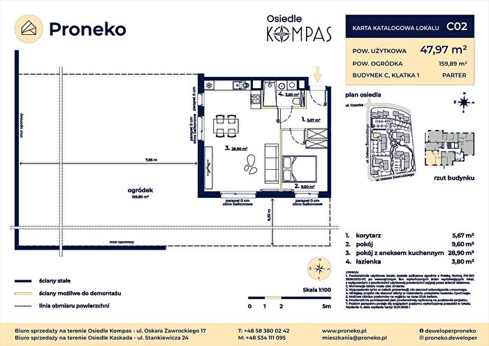 Mieszkanie 2-pokojowe na sprzedaż, Gdańsk – Oskara Żawrockiego