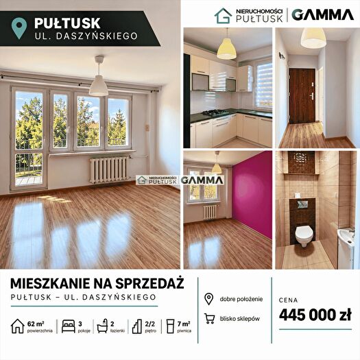 Mieszkanie 3-pokojowe na sprzedaż, Pułtusk
