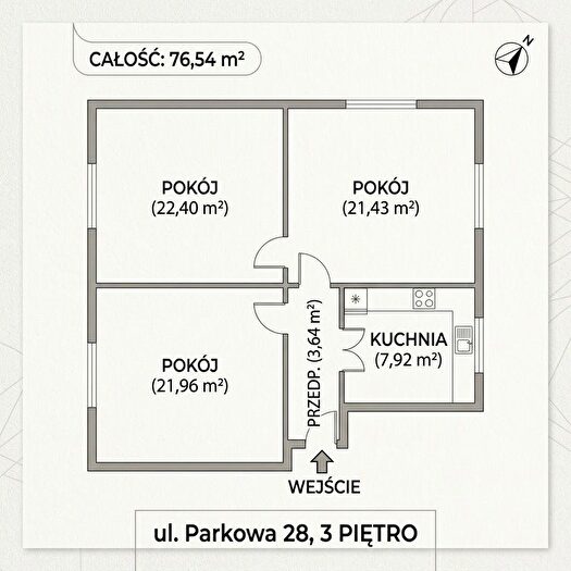 Mieszkanie 3-pokojowe na sprzedaż, Szczecin – Parkowa