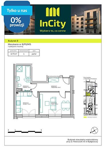 Mieszkanie 2-pokojowe na sprzedaż, Bydgoszcz – Tadeusza Kościuszki