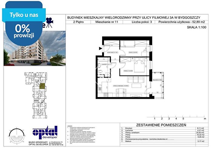 Mieszkanie 3-pokojowe na sprzedaż, Bydgoszcz – Filmowa