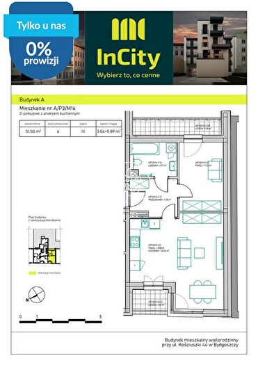 Mieszkanie 2-pokojowe na sprzedaż, Bydgoszcz – Tadeusza Kościuszki