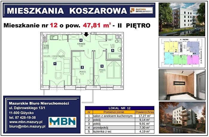 Mieszkanie 3-pokojowe na sprzedaż, Giżycko