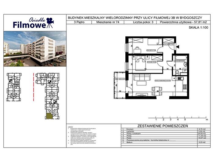 Mieszkanie 3-pokojowe na sprzedaż, Bydgoszcz – Filmowa