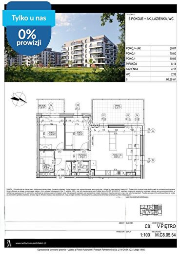 Mieszkanie 3-pokojowe na sprzedaż, Bydgoszcz – Fordońska