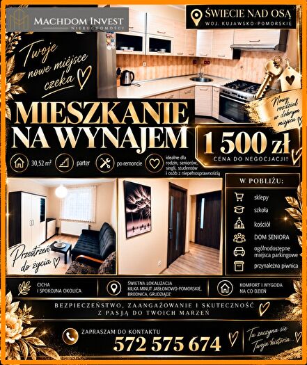 Mieszkanie 1-pokojowe do wynajęcia, Świecie nad Osą