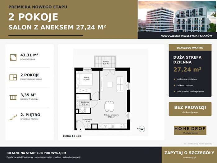 Mieszkanie 2-pokojowe na sprzedaż, Kraków – os. Piastów
