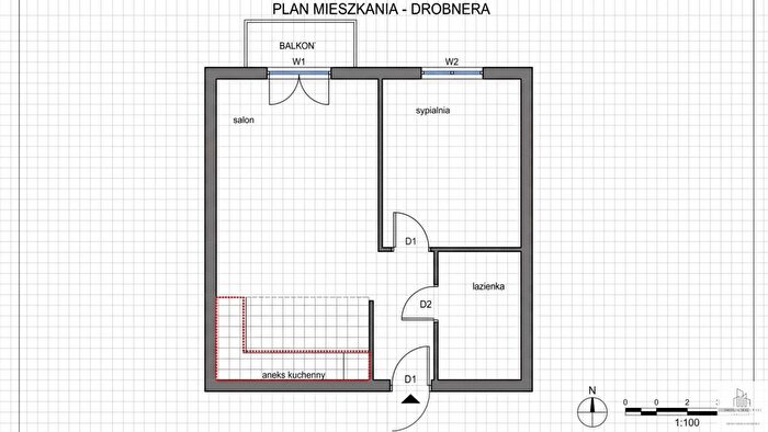 Mieszkanie 2-pokojowe na sprzedaż, Wrocław – Bolesława Drobnera